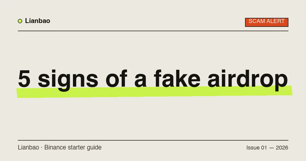A wallet icon with five red warning markers in front of it, representing the five danger signs of a fake airdrop